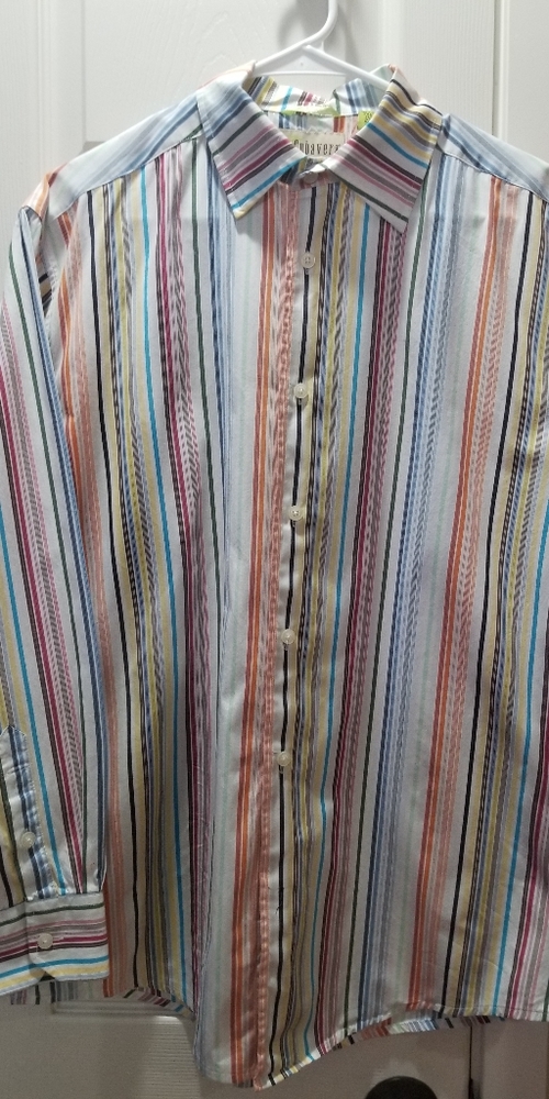 Modern striped button down shirt.